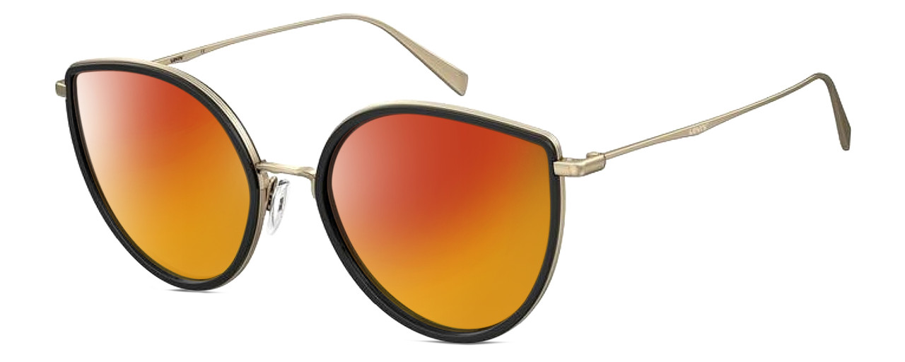 Profile View of Levi's Timeless LV5011S Designer Polarized Sunglasses with Custom Cut Red Mirror Lenses in Gloss Black Gold Ladies Cat Eye Full Rim Metal 56 mm