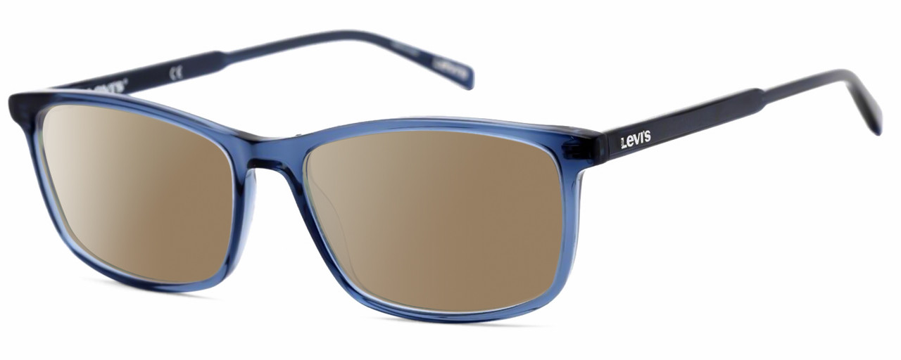 Profile View of Levi's Seasonal LV1018 Designer Polarized Sunglasses with Custom Cut Amber Brown Lenses in Crystal Blue Unisex Rectangular Full Rim Acetate 55 mm