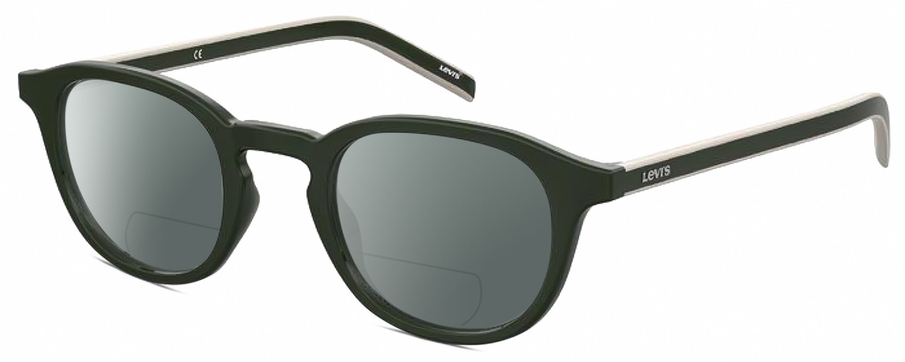 Profile View of Levi's Seasonal LV1029 Designer Polarized Reading Sunglasses with Custom Cut Powered Smoke Grey Lenses in Army Green Grey Unisex Panthos Full Rim Acetate 48 mm