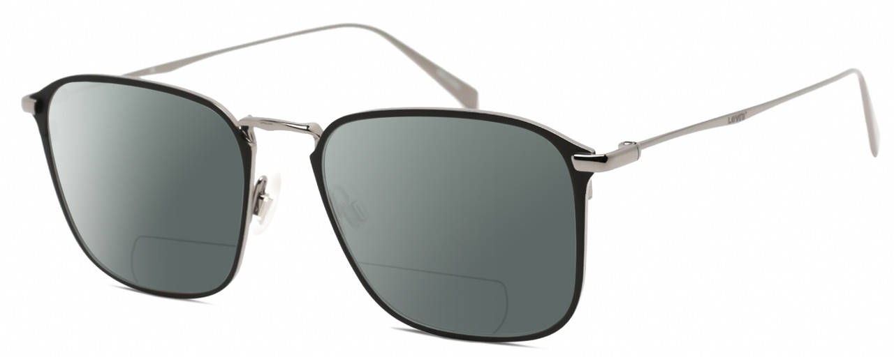 Profile View of Levi's Timeless LV5000 Designer Polarized Reading Sunglasses with Custom Cut Powered Smoke Grey Lenses in Black Ruthenium Silver Unisex Square Full Rim Metal 52 mm