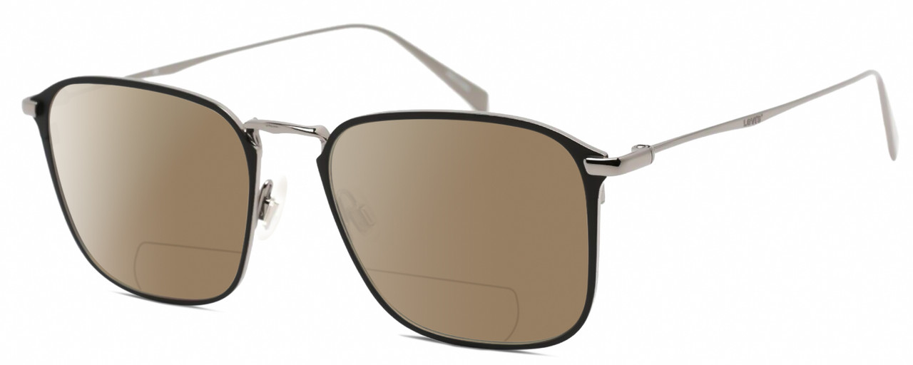 Profile View of Levi's Timeless LV5000 Designer Polarized Reading Sunglasses with Custom Cut Powered Amber Brown Lenses in Black Ruthenium Silver Unisex Square Full Rim Metal 52 mm