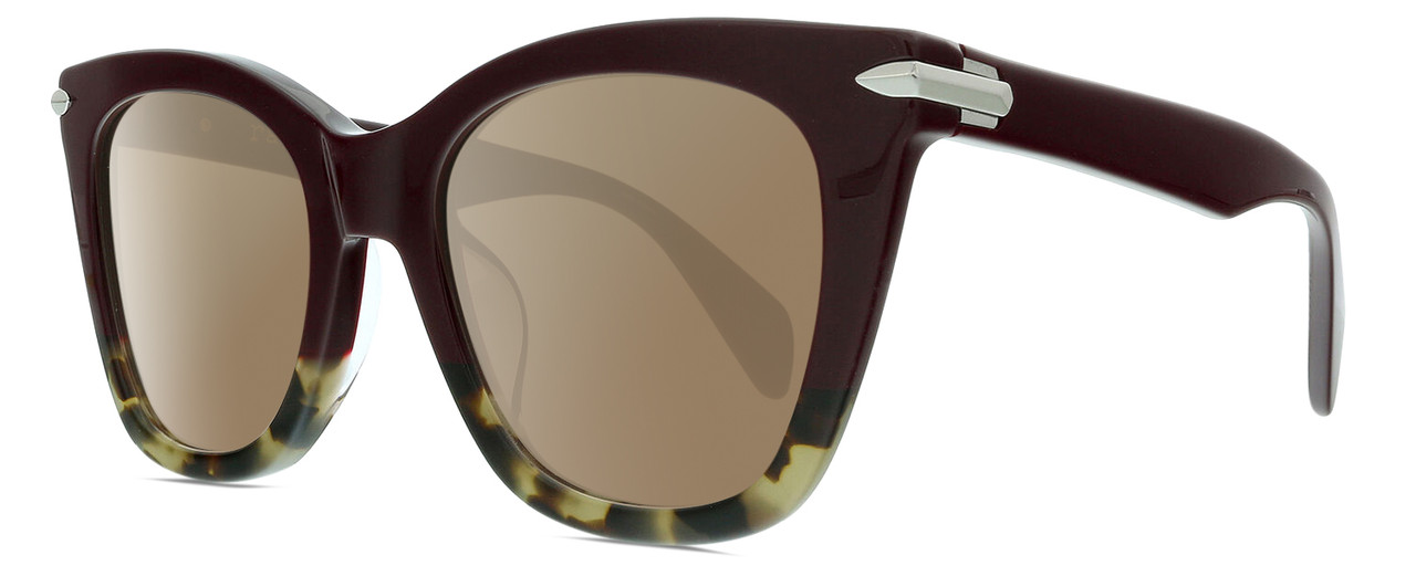 Profile View of Rag&Bone 1029 Designer Polarized Sunglasses with Custom Cut Amber Brown Lenses in Burgundy Red Havana Tortoise Silver Ladies Cat Eye Full Rim Acetate 52 mm