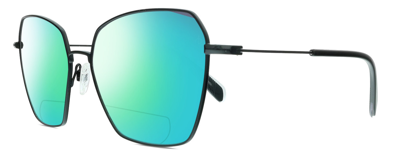 Profile View of Rag&Bone 1034 Designer Polarized Reading Sunglasses with Custom Cut Powered Green Mirror Lenses in Satin Black Unisex Hexagonal Full Rim Metal 58 mm
