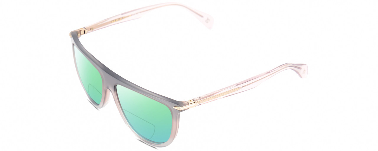 Profile View of Rag&Bone 1056 Designer Polarized Reading Sunglasses with Custom Cut Powered Green Mirror Lenses in Smoked Crystal Grey Fade Unisex Semi-Circular Full Rim Acetate 57 mm