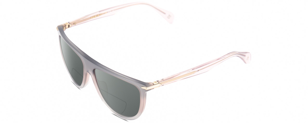 Profile View of Rag&Bone 1056 Designer Polarized Reading Sunglasses with Custom Cut Powered Smoke Grey Lenses in Smoked Crystal Grey Fade Unisex Semi-Circular Full Rim Acetate 57 mm