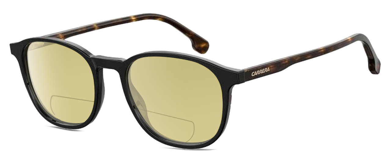 Profile View of Carrera 215 Designer Polarized Reading Sunglasses with Custom Cut Powered Sun Flower Yellow Lenses in Gloss Black Tortoise Havana Unisex Panthos Full Rim Acetate 51 mm