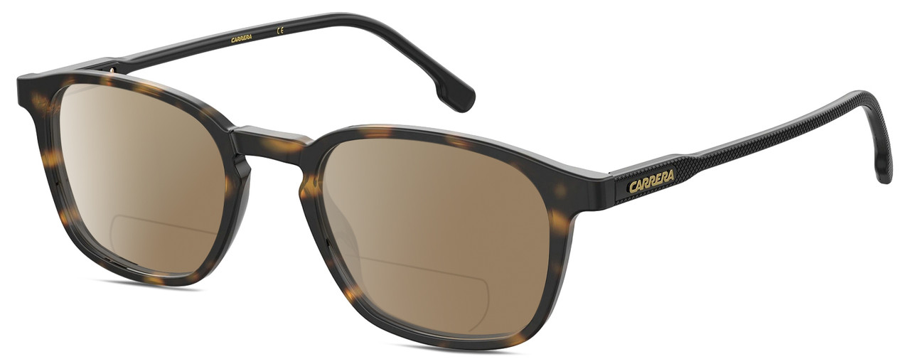 Profile View of Carrera 244 Designer Polarized Reading Sunglasses with Custom Cut Powered Amber Brown Lenses in Gloss Tortoise Havana Black Unisex Panthos Full Rim Acetate 51 mm