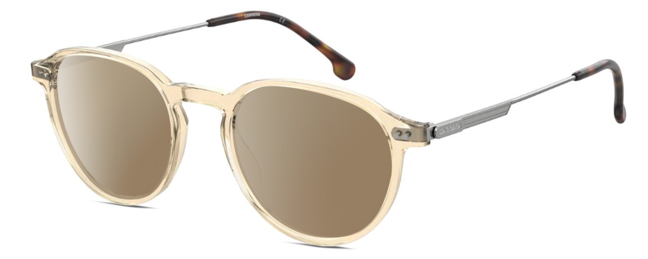 Profile View of Carrera CA-1119 Designer Polarized Sunglasses with Custom Cut Amber Brown Lenses in Champagne Crystal Gold Silver Unisex Round Full Rim Acetate 49 mm