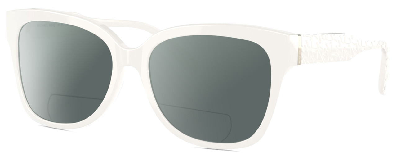 Profile View of Michael Kors MK4091 Designer Polarized Reading Sunglasses with Custom Cut Powered Smoke Grey Lenses in Gloss White Ladies Cat Eye Full Rim Acetate 52 mm