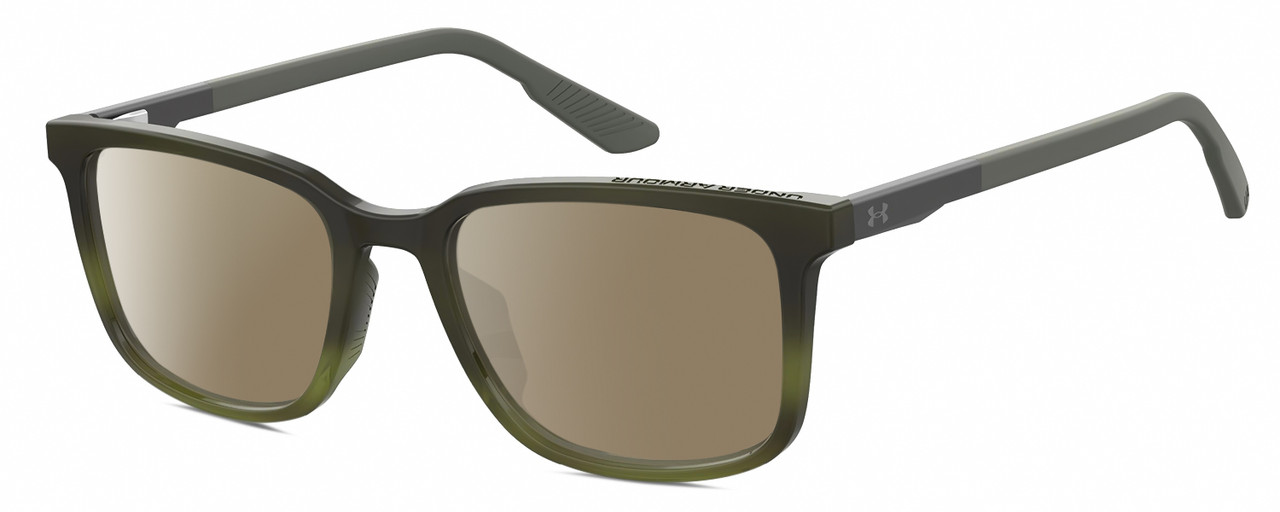 Profile View of Under Armour UA-5010 Designer Polarized Sunglasses with Custom Cut Amber Brown Lenses in Green Horn Marble Unisex Square Full Rim Acetate 53 mm