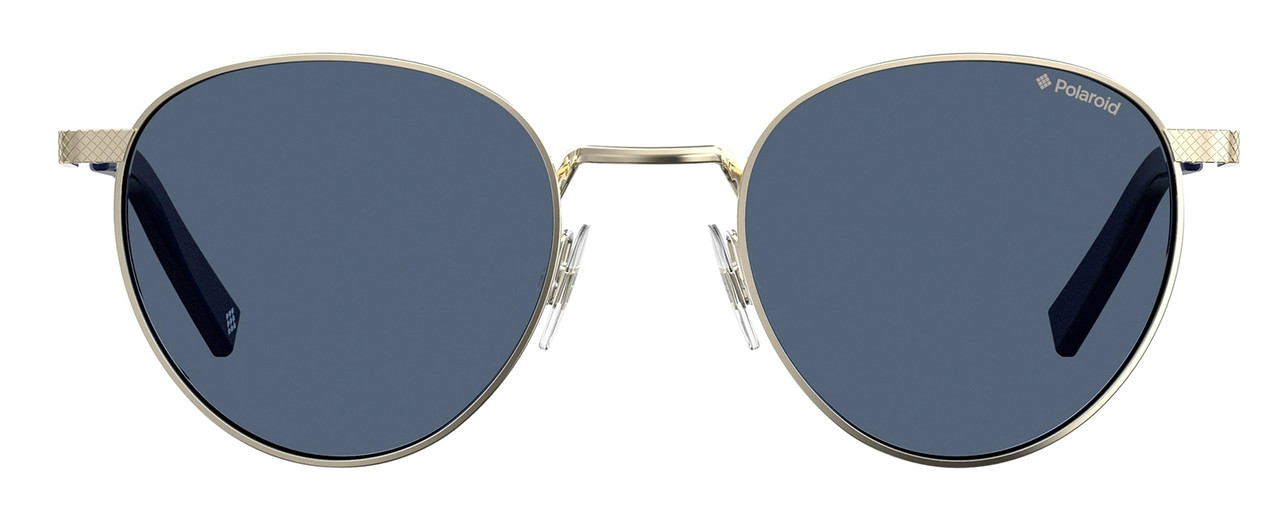 Front View of Polaroid 2082/S/X Unisex Sunglasses in Light Gold Navy/Polarized Blue Grey 49 mm