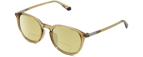 Profile View of Polaroid 2115/F/S Designer Polarized Reading Sunglasses with Custom Cut Powered Sun Flower Yellow Lenses in Champagne Crystal Brown Navy Blue Unisex Panthos Full Rim Acetate 54 mm