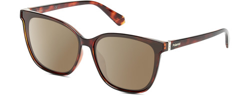 Profile View of Polaroid 4101/F/S Designer Polarized Sunglasses with Custom Cut Amber Brown Lenses in Gloss Tortoise Havana Brown Gemstone Crystal Accents Ladies Cat Eye Full Rim Acetate 65 mm