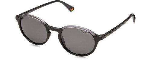 Profile View of Polaroid 6125/S Unisex Designer Sunglasses in Black Crystal/Polarized Grey 50 mm