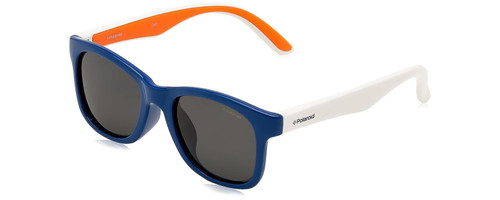 Profile View of Polaroid Kids 8001/S Unisex Sunglasses in Blue White Orange/Polarized Grey 48 mm