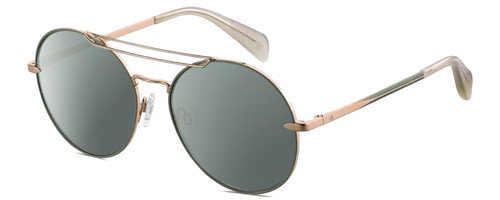 Profile View of Rag&Bone 1011 Designer Polarized Sunglasses with Custom Cut Smoke Grey Lenses in Rose Gold Green Grey Crystal Ladies Pilot Full Rim Metal 59 mm