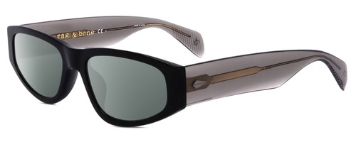 Profile View of Rag&Bone 1047 Designer Polarized Sunglasses with Custom Cut Smoke Grey Lenses in Black Grey Crystal Unisex Oval Full Rim Acetate 55 mm