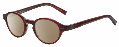 Profile View of John Varvatos V356 Designer Polarized Reading Sunglasses with Custom Cut Powered Amber Brown Lenses in Crystal Red Marble Unisex Round Full Rim Acetate 43 mm