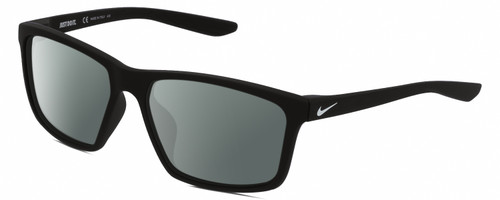 Profile View of NIKE Valiant-MI-010 Designer Polarized Sunglasses with Custom Cut Smoke Grey Lenses in Matte Black White Unisex Rectangular Full Rim Acetate 60 mm