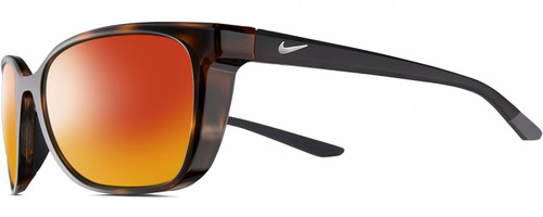 Profile View of NIKE Sentiment-220 Designer Polarized Sunglasses with Custom Cut Red Mirror Lenses in Gloss Brown Tortoise Havana Matte Black Grey Ladies Square Full Rim Acetate 56 mm