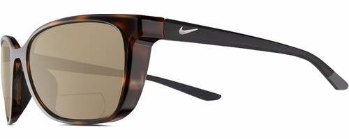 Profile View of NIKE Sentiment-220 Designer Polarized Reading Sunglasses with Custom Cut Powered Amber Brown Lenses in Gloss Brown Tortoise Havana Matte Black Grey Ladies Square Full Rim Acetate 56 mm