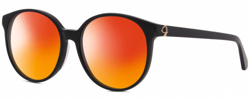 Profile View of Kate Spade ELIZA Designer Polarized Sunglasses with Custom Cut Red Mirror Lenses in Gloss Black Gold Ladies Round Full Rim Acetate 55 mm