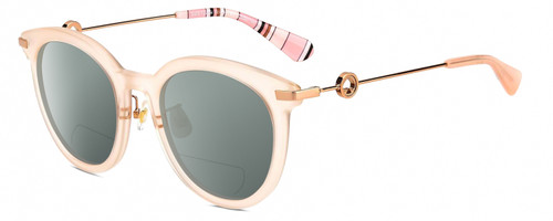 Profile View of Kate Spade KEESEY Designer Polarized Reading Sunglasses with Custom Cut Powered Smoke Grey Lenses in Gloss Blush Pink Crystal Rose Gold Black Stripes Ladies Cat Eye Full Rim Acetate 53 mm