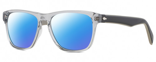 Profile View of Rag&Bone RNB5031/G/S Designer Polarized Sunglasses with Custom Cut Blue Mirror Lenses in Light Blue Crystal Black Slate Grey Gold Unisex Square Full Rim Acetate 56 mm