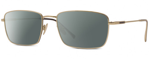 Profile View of John Varvatos V184 Designer Polarized Sunglasses with Custom Cut Smoke Grey Lenses in Shiny Gold Matte Black Unisex Rectangular Full Rim Metal 54 mm