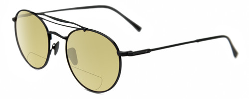 Profile View of John Varvatos V547 Designer Polarized Reading Sunglasses with Custom Cut Powered Sun Flower Yellow Lenses in Matte Black Unisex Pilot Full Rim Metal 52 mm