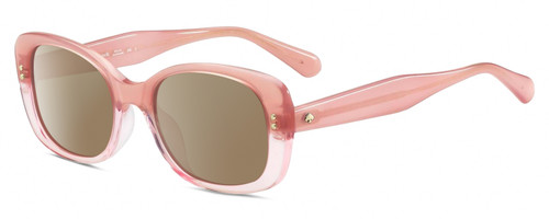 Profile View of Kate Spade CITIANI/G/S 35J Designer Polarized Sunglasses with Custom Cut Amber Brown Lenses in Blush Pink Crystal Ladies Butterfly Full Rim Acetate 53 mm