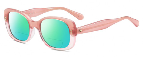 Profile View of Kate Spade CITIANI/G/S 35J Designer Polarized Reading Sunglasses with Custom Cut Powered Green Mirror Lenses in Blush Pink Crystal Ladies Butterfly Full Rim Acetate 53 mm