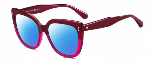 Profile View of Kate Spade KIYANNA/S LHF Designer Polarized Sunglasses with Custom Cut Blue Mirror Lenses in Burgundy Red Crystal Ladies Cat Eye Full Rim Acetate 55 mm