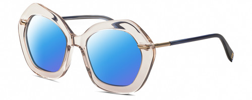 Profile View of Elton John A-LIST Designer Polarized Sunglasses with Custom Cut Blue Mirror Lenses in Blush Pink Crystal Navy Blue Gold Ladies Hexagonal Full Rim Acetate 55 mm