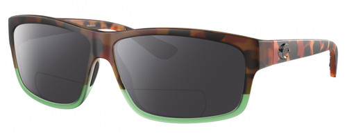 Profile View of Costa Del Mar Cut Designer Polarized Reading Sunglasses with Custom Cut Powered Smoke Grey Lenses in Matte Brown Tortoise Havana Green Tortuga Fade Unisex Rectangular Full Rim Acetate 60 mm