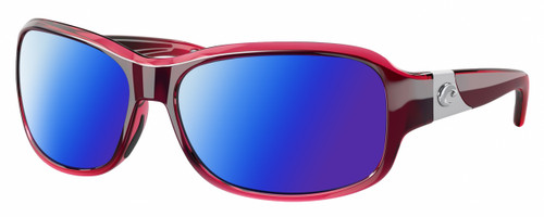 Profile View of Costa Del Mar Inlet Designer Polarized Sunglasses with Custom Cut Blue Mirror Lenses in Pink Pomegranate Crystal Fade Silver Ladies Oval Full Rim Acetate 58 mm