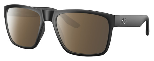 Profile View of Costa Del Mar Paunch XL Designer Polarized Sunglasses with Custom Cut Amber Brown Lenses in Matte Black Unisex Square Full Rim Acetate 59 mm