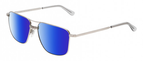 Profile View of American Optical Airman Designer Polarized Sunglasses with Custom Cut Blue Mirror Lenses in Shiny Silver Clear Unisex Pilot Full Rim Metal 56 mm