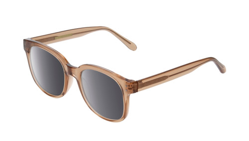 Profile View of BCBG BAR104BL Designer Polarized Sunglasses with Custom Cut Smoke Grey Lenses in Nude Brown Crystal  Unisex Panthos Full Rim Acetate 52 mm