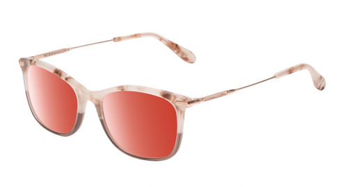 Profile View of BCBG BAR105 Designer Polarized Sunglasses with Custom Cut Red Mirror Lenses in Crimson Maroon Red Rose Gold  Unisex Cat Eye Full Rim Acetate 52 mm
