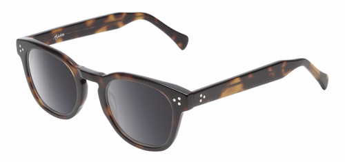 Profile View of Reptile Chelidae Designer Polarized Sunglasses with Custom Cut Smoke Grey Lenses in Amber Brown Tortoise Havana Crystal Unisex Panthos Full Rim Acetate 49 mm