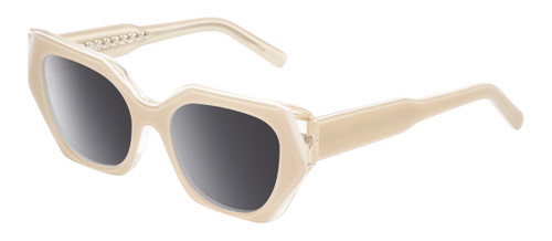 Profile View of Reptile Cryptodira Designer Polarized Sunglasses with Custom Cut Smoke Grey Lenses in Beige Brown White Clear Crystal Layer Ladies Butterfly Full Rim Acetate 55 mm