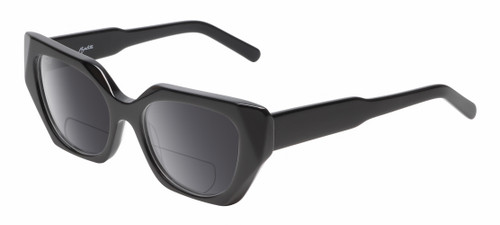 Profile View of Reptile Cryptodira Designer Polarized Reading Sunglasses with Custom Cut Powered Smoke Grey Lenses in Gloss Black Ladies Butterfly Full Rim Acetate 55 mm