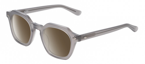 Profile View of Reptile Liaochelys Designer Polarized Sunglasses with Custom Cut Amber Brown Lenses in Smoke Grey Crystal Silver Unisex Panthos Full Rim Acetate 48 mm