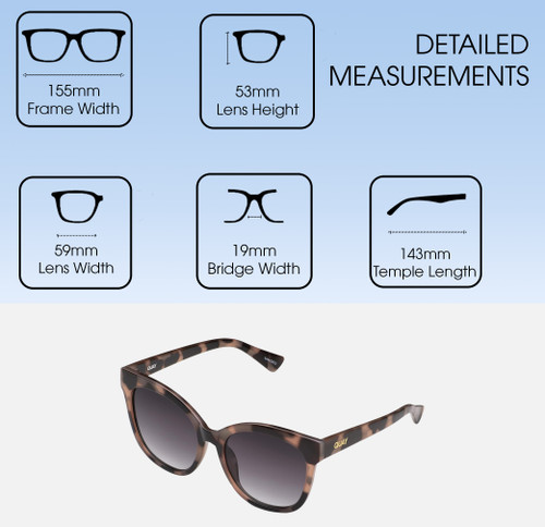Dimensions and Measurements Illustration of QUAY It's My Way Women's Cat Eye Polarized BI-FOCAL Sunglasses in Black Tortoise 59mm
