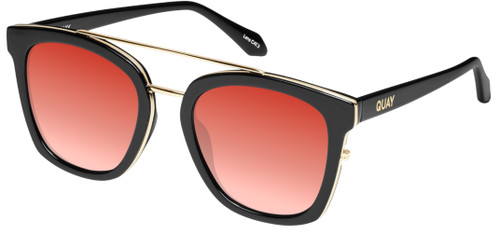 Profile View of QUAY Australia Sweet Dreams Designer Polarized Sunglasses with Custom Cut Red Mirror Lenses in Gloss Black Unisex Panthos Full Rim Acetate 54 mm