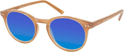 Profile View of Prive Revaux Maestro Designer Polarized Sunglasses with Custom Cut Blue Mirror Lenses in Classic Nude Crystal Brown Unisex Round Full Rim Acetate 48 mm