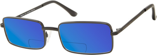 Profile View of Prive Revaux Matrix Designer Polarized Reading Sunglasses with Custom Cut Powered Blue Mirror Lenses in Caviar Black Unisex Rectangular Full Rim Metal 55 mm