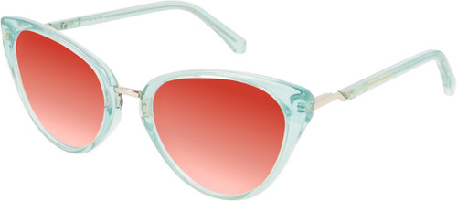 Profile View of Prive Revaux Modern Designer Polarized Sunglasses with Custom Cut Red Mirror Lenses in Baby Blue Ladies Cat Eye Full Rim Acetate 53 mm