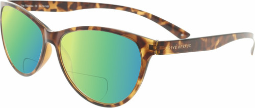 Profile View of Prive Revaux Thoreau Designer Polarized Reading Sunglasses with Custom Cut Powered Green Mirror Lenses in Chestnut Brown Tortoise Havana Ladies Cat Eye Full Rim Acetate 54 mm